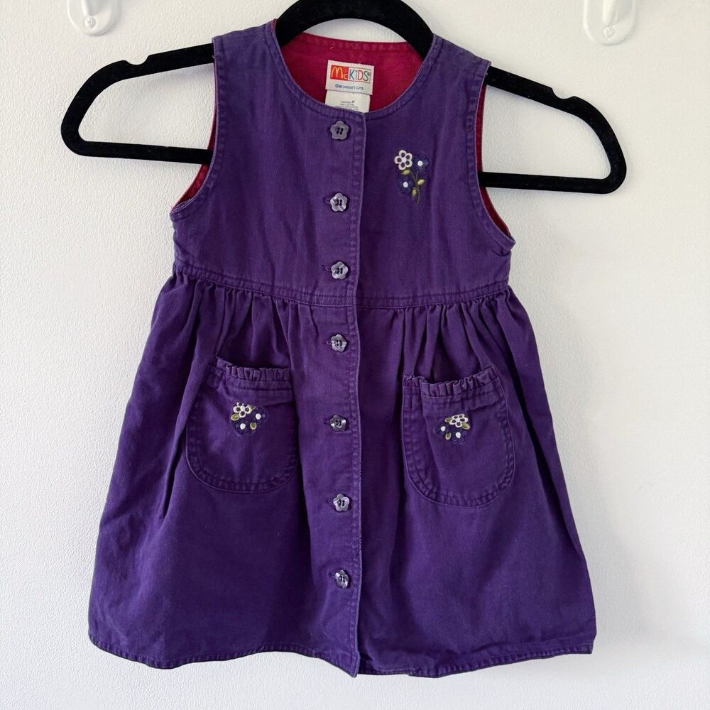 Vintage McKids Mcdonalds Purple Jumper Overall Dress Size 3T COTTON Pocket